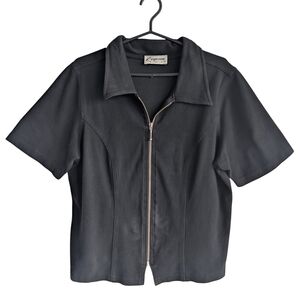 Vintage Eugenia Women's Extra Large Black Zip Up Short Sleeve Polo‎ Shirt